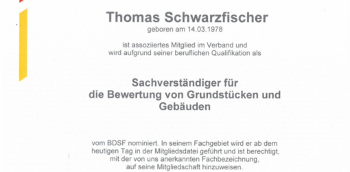 Urkunde BDSF Mietglied Wert