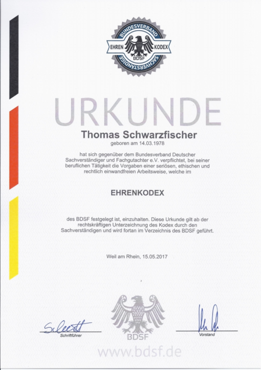Urkunde Ehrenkodex